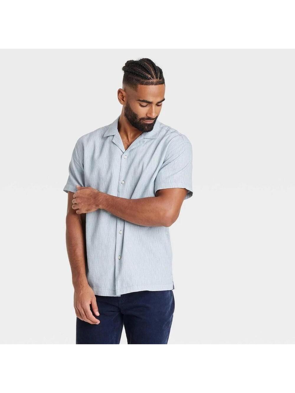 223 Men's Short Sleeve Slub Camp Button-Down Shirt (Size L, NWT)